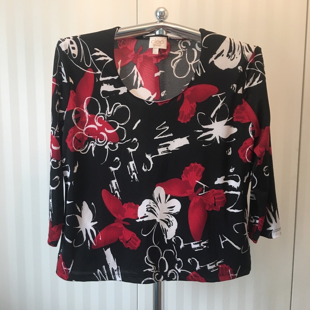 Cleo Petites black red white blouse Size L